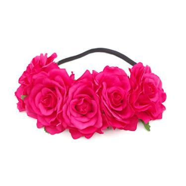 Imagem de DreamLily feminina havaiana stretch flor rosa coroa floral para festa de guirlanda BC12, Fúcsia, One Size