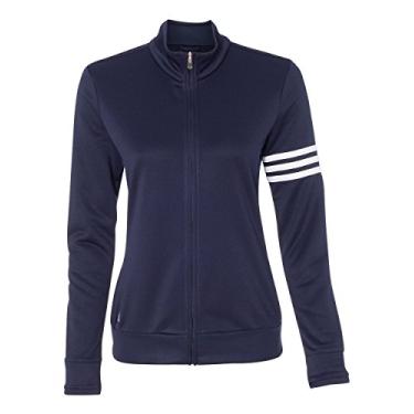 Imagem de Jaqueta feminina Adidas ClimaLite 3 listras felpuda com zíper, Navy/White, Small