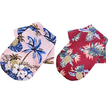 Imagem de Camisa havaiana para cachorro, moletons respiráveis de verão roupas macias e legais para cães, camiseta polo floral para cães pequenos/médios/grandes gatos animais de estimação (GGGG, 2PCS-2)