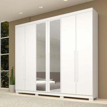 Imagem de Guarda Roupas Casal 6 Portas 4 Gavetas Com Espelho Nubia ACP - Branco