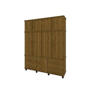 Imagem de Roupeiro/Guarda Roupas PRIS Triplex 1.90m 4 Portas e 6 Gavetas Com Corrediças Telescópicas Cor Imbuia