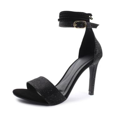 Imagem de Sandália Re&Ton Salto Fino Brilho Amarração Feminina FN14 (Preto, BR, Adulto, Numérico, 37)