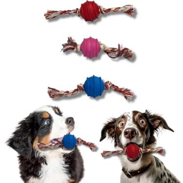 Imagem de Bola Mordedora Mordedor com Corda para Pet Pets Cães Cachorro Dog Brinquedo de Morder Mastigar com 2 Nós 50mm Sortida