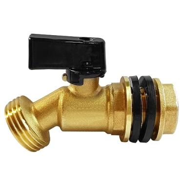 Imagem de Uenede Recipiente de água de latão maciço/torneiras de barril de chuva torneira 3/4" G entrada macho para saída macho de 3/4" GHT com válvula de esfera de quarto de volta inclui encaixe de anteparo e arruelas