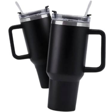 Imagem de ManiaCompleta - Copo Térmico de Aço Inoxidável 1.2 lts, com Alça e Canudo, Isolamento à Vácuo de Parede Dupla, Conserva Bebidas Geladas ou Quentes - Preto