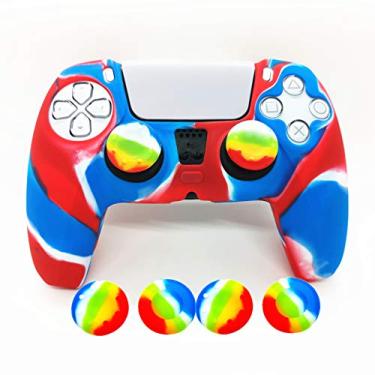 Imagem de Skin for PS5 Controller Grips, Silicone Case Cover for PlayStation 5 Anti-Slip Protector with 10pcs Thumb Joysticks Caps (4caps red&Blue)