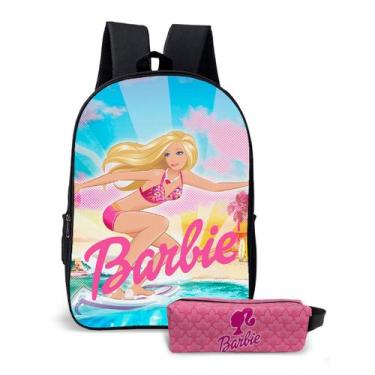 Imagem de Kit Mochila com Estojo Escolar Feminina da Barbie Para Meninas Mundo R