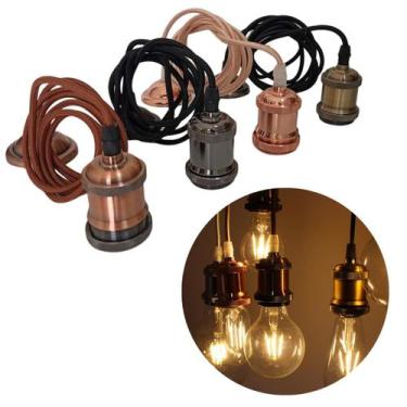 Imagem de Pendente De Teto Rústico Retrô Vintage De Metal 2M Com Soquete Bocal E