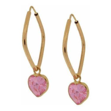 Imagem de Brinco Ouro 18k Argola Quadrada Infantil + Pingente Coração - RD Magaz