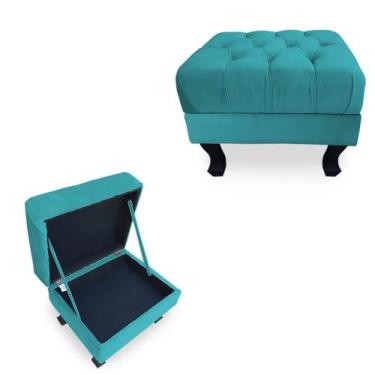 Imagem de Kit 02 Puffs Baú Retrô Luis Xv Capitonê Suede Azul Turquesa - DS Móvei