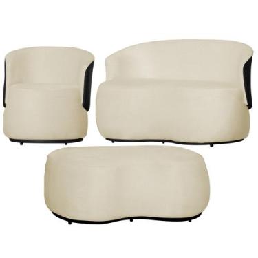 Imagem de Kit 1 Poltrona 1 Namoradeira e 1 Puff Grande Decorativo Estilo Orgânic