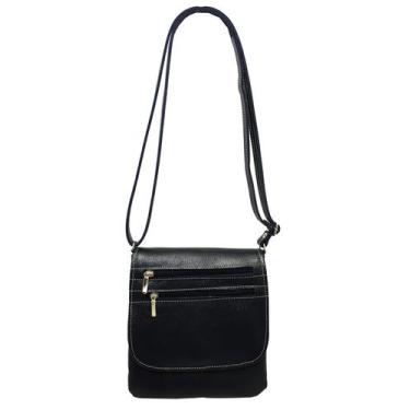 Imagem de Bolsa Em Couro Feminina Transversal Tampa Bls129 - Doras Bolsas, Azul