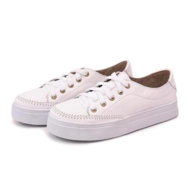 Imagem de Sapatênis Feminino Sola Alta em Couro Izabela Araújo - 600 - Branco, 3