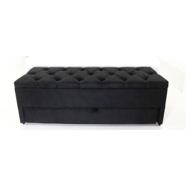 Imagem de Puff Baú No Modelo Gaveteiro 120x40x45cm Cor Preta Tecido em Veludo Li