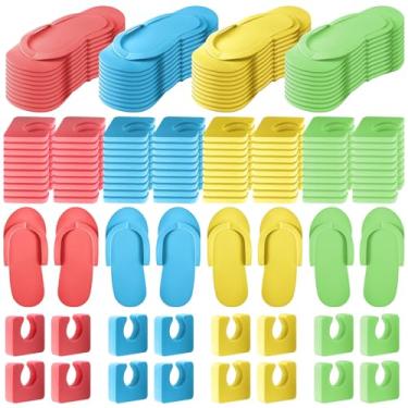 Imagem de Suhine 120 pares de chinelos de pedicure descartáveis e kit de separadores de dedos, 40 pares de chinelos de espuma descartáveis, 80 pares de separadores de dedos para mulheres, salão de beleza, spa,