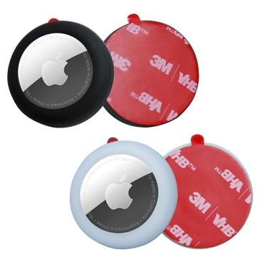 Imagem de echinff Capa de silicone com adesivo forte 3M, pacote com 4 capas protetoras para Apple Air Tags para colar na TV, fones de ouvido remotos, bagagem, laptop, câmera