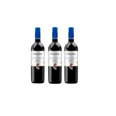 Imagem de Kit Vinho Chilano Merlot Tinto Seco Chileno 750ml 3 unidades