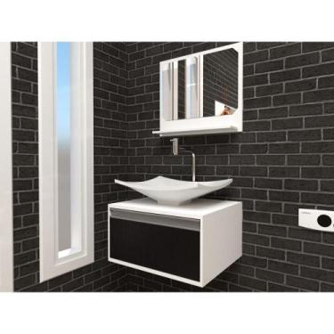 Imagem de Gabinete Banheiro Maranata 50 Fresno Negro C/cuba + Combo Branco - GAB