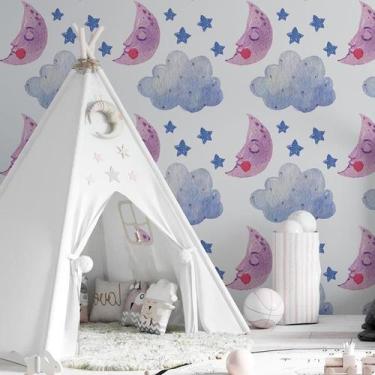 Imagem de Papel De Parede Adesivo Nuvens Lua Estrela N06140 0,58X2,5M - Adesivo 