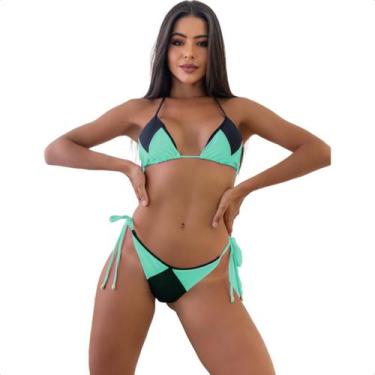 Imagem de Biquíni Cortininha Semi Fio Dental Bojo Feminino Neon Praia Asa Delta 