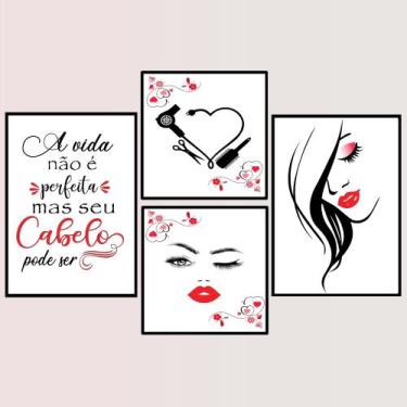 Imagem de Quadros Decorativos Cabelereira Salão Beleza - FlorEllas, Vermelho, Qu