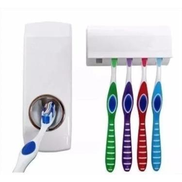 Imagem de Dispenser Automatico de Pasta de Dente com Porta Escovas Branco