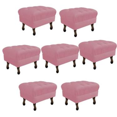 Imagem de Kit 07 Puff Retrô Capitonê Decorativo  Pé em Madeira Sala de Estar Rec