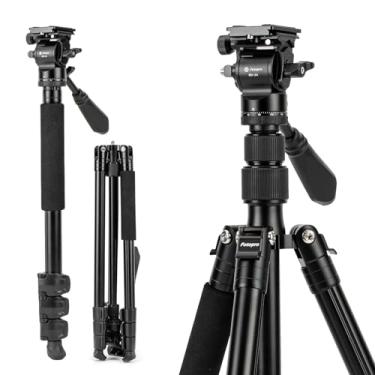 Imagem de Fotopro Tripé de vídeo de 162 cm, tripé de viagem de alumínio e monopé com cabeça fluida de 360°, tripé de câmera profissional para DSLR Canon, Nikon Sony, carrega até 10 kg