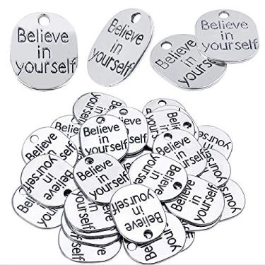 Imagem de Pingente de palavras inspiradoras, 30 peças de pingente de mensagem inspiradora "acredite em si mesmo", berloques, miçangas, suprimentos de artesanato para fabricação de joias