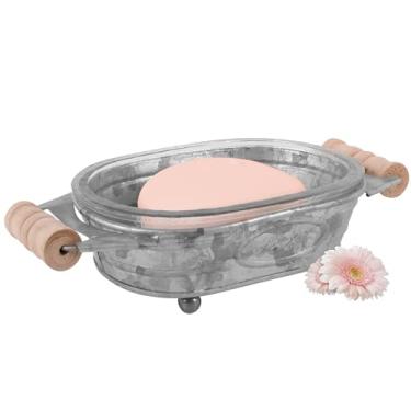Imagem de Autumn Alley Galvanized Farmhouse Soap Dish for Bathroom - Fun Kitchen Soap Tray - Farmhouse Bathroom Accessories - Rustic Soap Dish - Wooden Handles Add Vintage Appeal - Cute Bathtub Decor