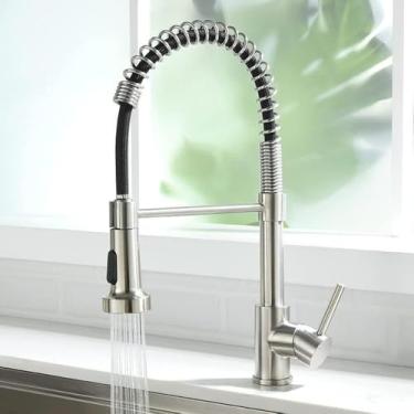 Imagem de Torneira de cozinha Pull Out Stream Deck Mounted Matte Black Mixer Tap 360 graus Rotação Pia de cozinha Torneiras quentes e frias, níquel, mangueira preta