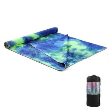 Imagem de OYSTERBOY 61 cm x 183 cm Microfibra de camurça macia antiderrapante cores tie-dye lavável na máquina toalha de ioga para Bikram Pilates Hot Yoga Workout Outdoor Fitness Medição (azul verde)