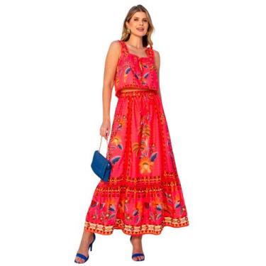Imagem de Conjunto feminino estampa floral bluse e saia casual chique em crepe c