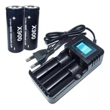 Imagem de Kit Carregador + 2 Bateria 16800mah 26650 4.2v Recarregável - HWDR