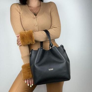 Imagem de Bolsa recuo em couro legítimo b.886, Preto