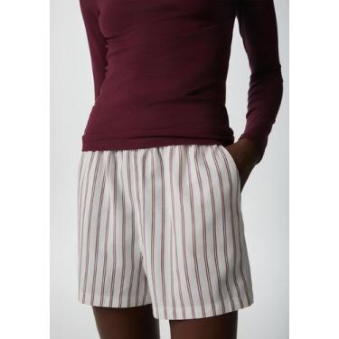 Imagem de Shorts Feminino Listrado Cintura Alta - Hering, M, Vermelho
