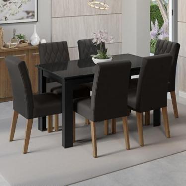 Imagem de Conjunto Sala de Jantar Mesa Tampo de Vidro 6 Cadeiras Rustic/preto/oxford Odara Madesa