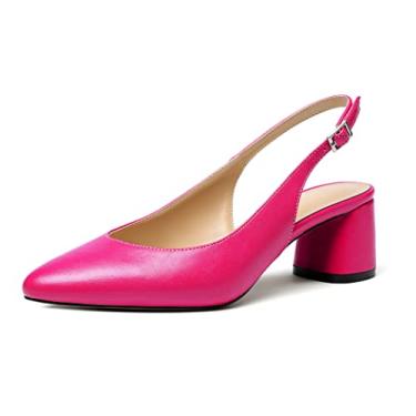 Imagem de Sammitop Sandália feminina de salto médio com salto alto e bico amêndoa, sapato social clássico, Vermelho rosa fosco, 5