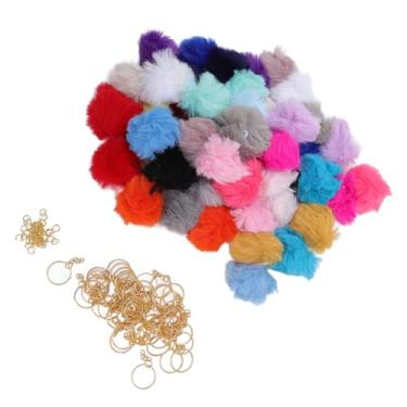 Imagem de 50 Puff Ball Keychain, Conjunto de 50 Coloridos Faux Rabbit Fur Pom Pom Chaveiros para Acessórios, Personalizar o Seu Estilo Com Chaveiros Flair Com Duas Cores Correspondentes