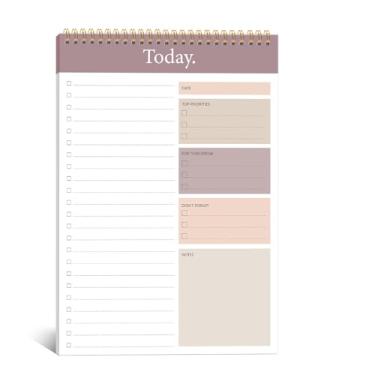 Imagem de KMQOY Bloco de notas para fazer - Bloco de anotações diário sem data, 52 folhas espiral Today Planner papel grosso premium 16,5 cm x 25 cm para trabalho e organização pessoal - marrom