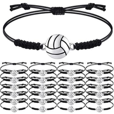 Imagem de Jadive 20 pulseiras com pingente de vôlei a granel presentes de equipe de vôlei ajustáveis suprimentos de treinamento esportivo decorações de jogadores para mulheres e homens treinadores, 8.8 inches,