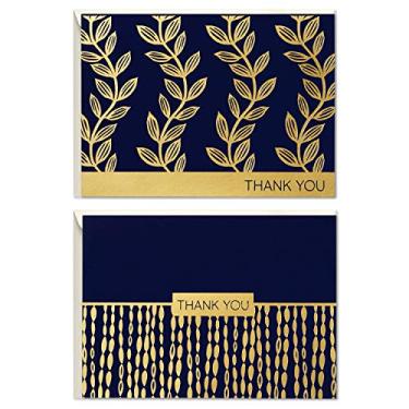 Imagem de Hallmark Cartões de agradecimento sortidos, azul marinho e dourado (50 notas de agradecimento com envelopes para casamento, chá de panela, chá de bebê, negócios, formatura)