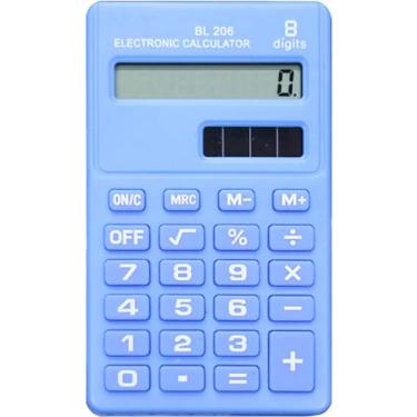 Imagem de Calculadora padrão básica azul, mini calculadora de mesa digital, calculadora inteligente de energia solar, tamanho de bolso, escritório básico para casa, escola, escritório