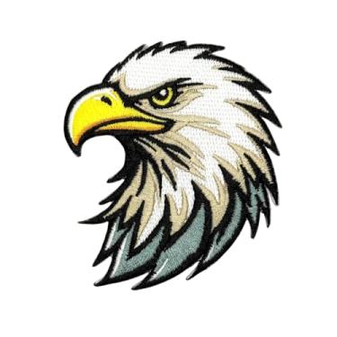 Imagem de Patch de cabeça de águia de 8,9 cm - Bordado Bald Hawk Biker Militar Patriótico Motocicleta Rocker Eagles Apliques Passar a Ferro em Costurar Remendos para furos, roupas, jeans, chapéu, mochilas