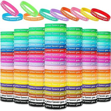 Imagem de Jerify 200 peças de pulseira de silicone Jesus te ama para crianças, pulseiras cristãs, versículo bíblico em massa, pulseiras de borracha religiosas coloridas para homens, mulheres, brindes de festa, presentes, prêmios escolares (estilo fresco)