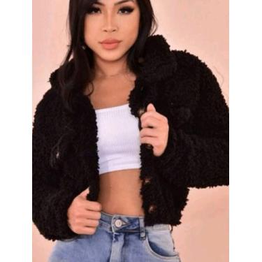Imagem de Casaco Curto Feminino Cropped Ted Fofinho Pelinho Botão Top - estacaom