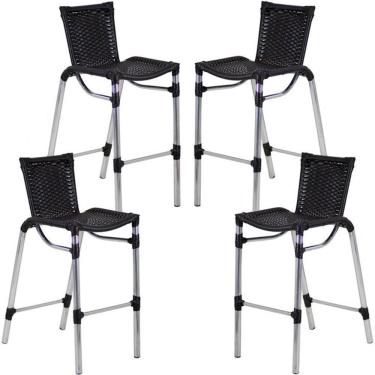 Imagem de 4 Banqueta Alumínio Fortaleza Alta Para Balcão, Cozinha Preto