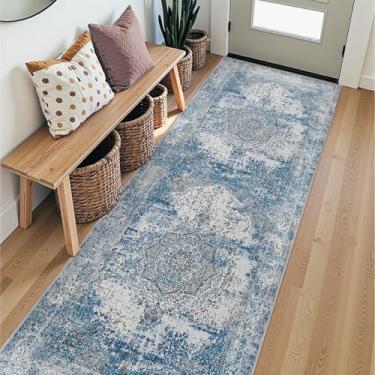 Imagem de jinchan Tapete de corredor 3x8 tapete persa tapete de porta tapete vintage azul entrada interna tapete fino tradicional envelhecido cozinha capa de chão retrô estampa floral tapete quarto sala de estar