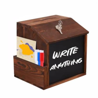 Imagem de BEIYUANYA Caixa De Sugestões E Doações Madeira, Montável Na Parede Com Quadro-Negro - Chave Para Coleta Cédulas Igreja, Casamento