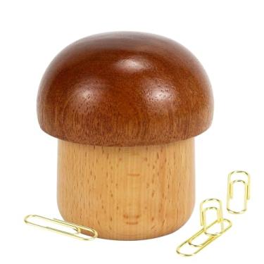 Imagem de Koqye Suporte Magnético Para Clipes De Papel Em Formato Cogumelo Mesa, Dispensador Madeira Com 100 1,1 Pol., Acessórios Materiais Escolares, Casa E Escritório (A)